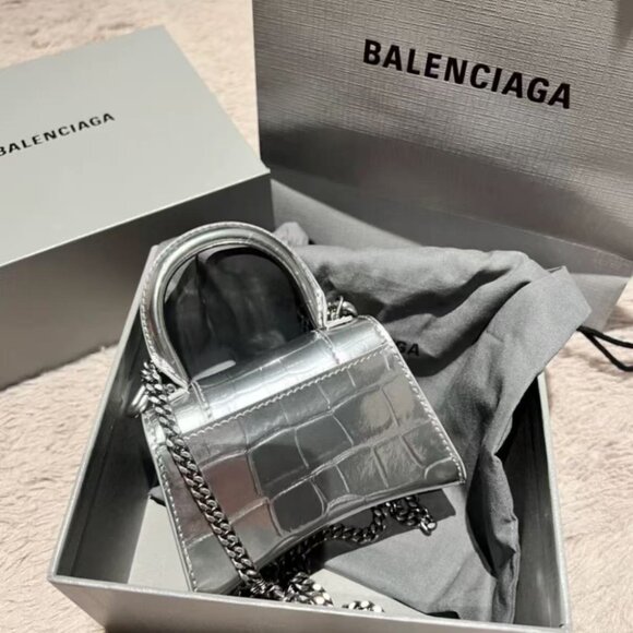 NWT Balenciaga Mini Hourglass Croc-Embossed Leather Top Handle Bag / Crossbody - Picture 4 of 6